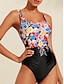 abordables Una pieza-Floral Square One Piece Swimsuit