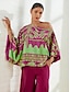 abordables Blouses-Satin Geometrical Floral Puff Sleeve Shirt