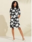 cheap Print Dresses-Satin Floral Print High Neck Knee Length Dress