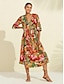 economico Print Dresses-Print Floral V Neck Midi Dress