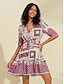 abordables Print Dresses-Geometric Floral V Neck Mini Dress