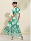 abordables Print Dresses-Polka Dot V Neck Belted Maxi Dress