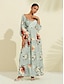 abordables Print Dresses-Elegant Lace up Floral Satin Maxi Dress