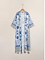 cheap Sale-Satin Stripe Floral Casual Kimono