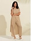 baratos Two Piece Sets-Solid Wrap Round Casual Trousers &amp; Short Sleeve T Shirt