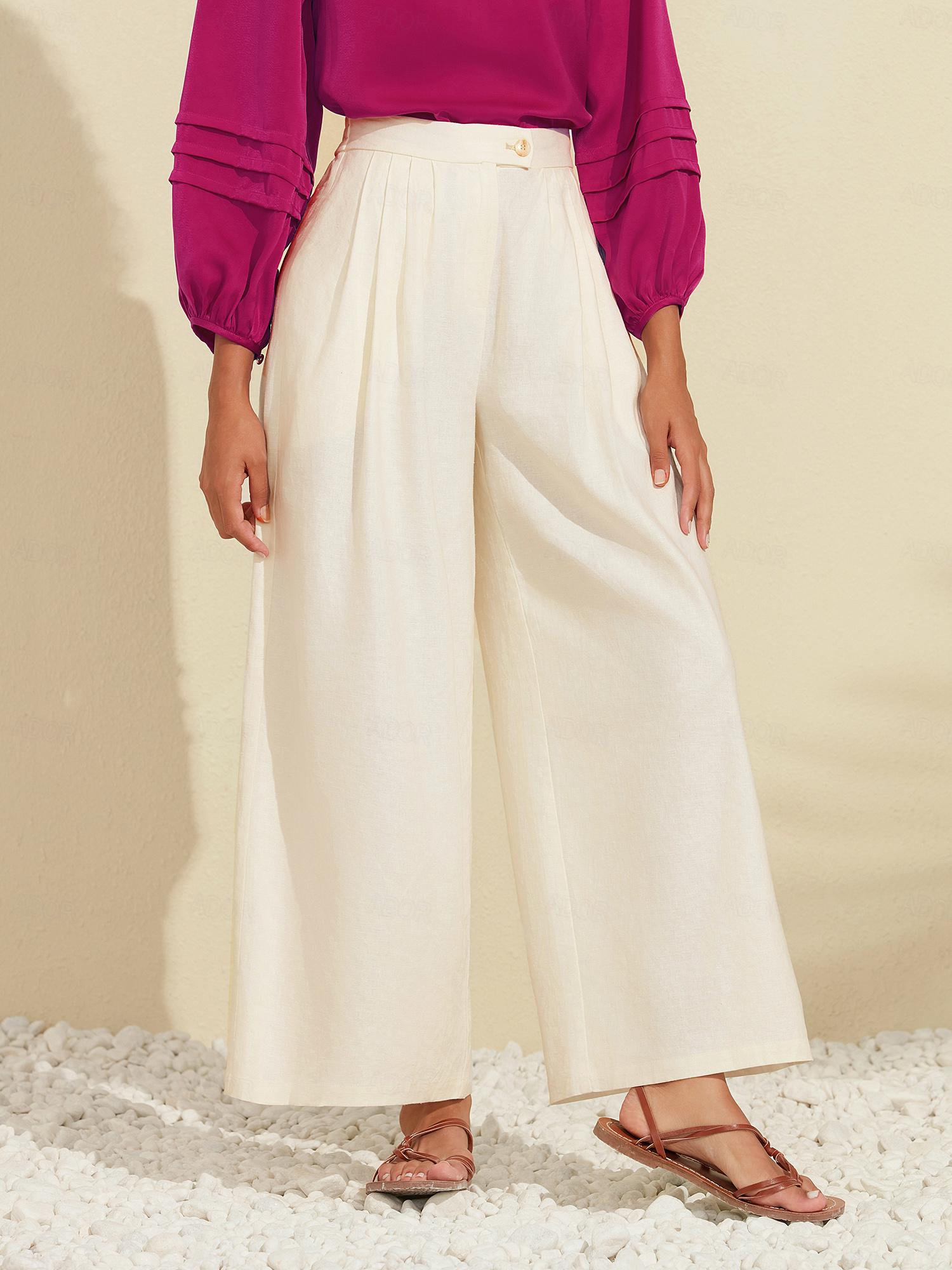 baratos Pants-Relaxed Full Length Linen Pants
