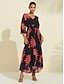 preiswerte Print Dresses-Elegante Blatt Blumen Maxikleid
