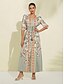preiswerte Print Dresses-Satin Floral Elastic Waist Maxi Dress