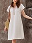 cheap Mini Dresses-Casual Cotton Linen Mini Dress  V Neck Design