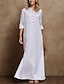 baratos Vestidos Tamanhos Grandes-Women&#039;s Plain White Cotton Linen Maxi Dress