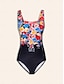 baratos Peça única-Floral Print Square Neck Swimsuit