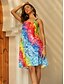 cheap Casual Dresses-Tropical Rainbow Mini Dress Women&#039;s Beach Resort Wear