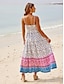 economico Print Dresses-Rainbow Floral Print V Neck Maxi Dress