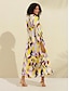 abordables Print Dresses-Elegant Satin Maxi Dress Color Block