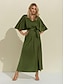 abordables Vestidos casuales-Solid Ruffle Belted V Neck Dress