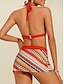 baratos Bikini-Embroidery Stripe Longline Bikini Swimsuit