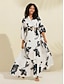 abordables Print Dresses-Denim Floral Print Maxi Dress