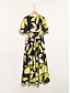 billige New to Sale-Elegant Leaf Pattern V Neck Midi Dress