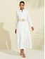 baratos Vestidos Casuais-Vestido Camisa Branco Manga Longa Bolso Primavera Outono