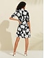 abordables Print Dresses-High Neck Floral Print Knee Length Dress
