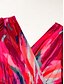 cheap Sale-Chiffon Rose Red V Neck Shading Print Midi Dress