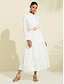 billige Afslappede kjoler-Hvid Langærmet Skjortekjole med Lomme