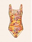 economico Un pezzo-Shirred Boho Paisley Square Swimsuit