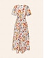 cheap Print Dresses-Cotton Floral Crossover Collar Maxi Dress