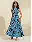 cheap Print Dresses-Floral Ruffle Chiffon Maxi Dress(Belt Included）