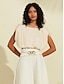 cheap Two Piece Sets-Satin Casual Drawstring Top &amp;  Pleated Belted Skirt Set