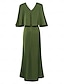 cheap Casual Dresses-Satin Solid Ruffle Tie Belt V Neck Maxi Dress