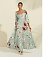 baratos Print Dresses-Satin Floral Lace Up Maxi Dress