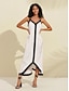 abordables Vestidos casuales-Solid V Neck Vacation Dress