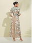economico Print Dresses-Satin Floral V Neck Maxi Dress