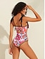 cheap One-Pieces-Floral Shoulder Tie Triangle Swimsuit