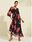 abordables Print Dresses-Print Leaf Floral V Neck Maxi Dress