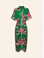 baratos Print Dresses-Print Shirred V Neck Midi Dress