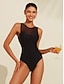 economico pezzo unico-Solid Round Neck Beach Swimsuit