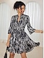 abordables Vestidos Mini-Women&#039;s Satin Abstract Print Flared Sleeve Dress