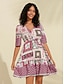 billige Print Dresses-Geometric Floral Print V Neck Mini Dress