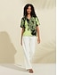 baratos Blouses-Satin Floral Print Puff Sleeve Casual Shirt