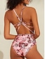 baratos Peça única-Lace Trim Floral Triangle Swimsuit