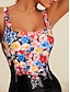 baratos Peça única-Floral Print Square Neck Swimsuit