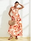 economico Print Dresses-Floral V Neck Tie Back Maxi Dress