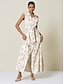 economico Print Dresses-Curve Pocket Belted Maxi Shirt Dress