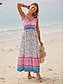 cheap Print Dresses-Satin Rainbow Floral Drawstring Maxi Dress