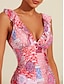 billige One-pieces-Ruffle Floral Tie Back One Piece Swimsuit