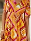 economico Print Dresses-Geometric V Neck Chiffon Maxi Dress