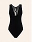 cheap One Pieces-Solid Hole Detail Swimsuit