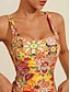 cheap One-Pieces-Removable Pad Shirred Boho Swimsuit